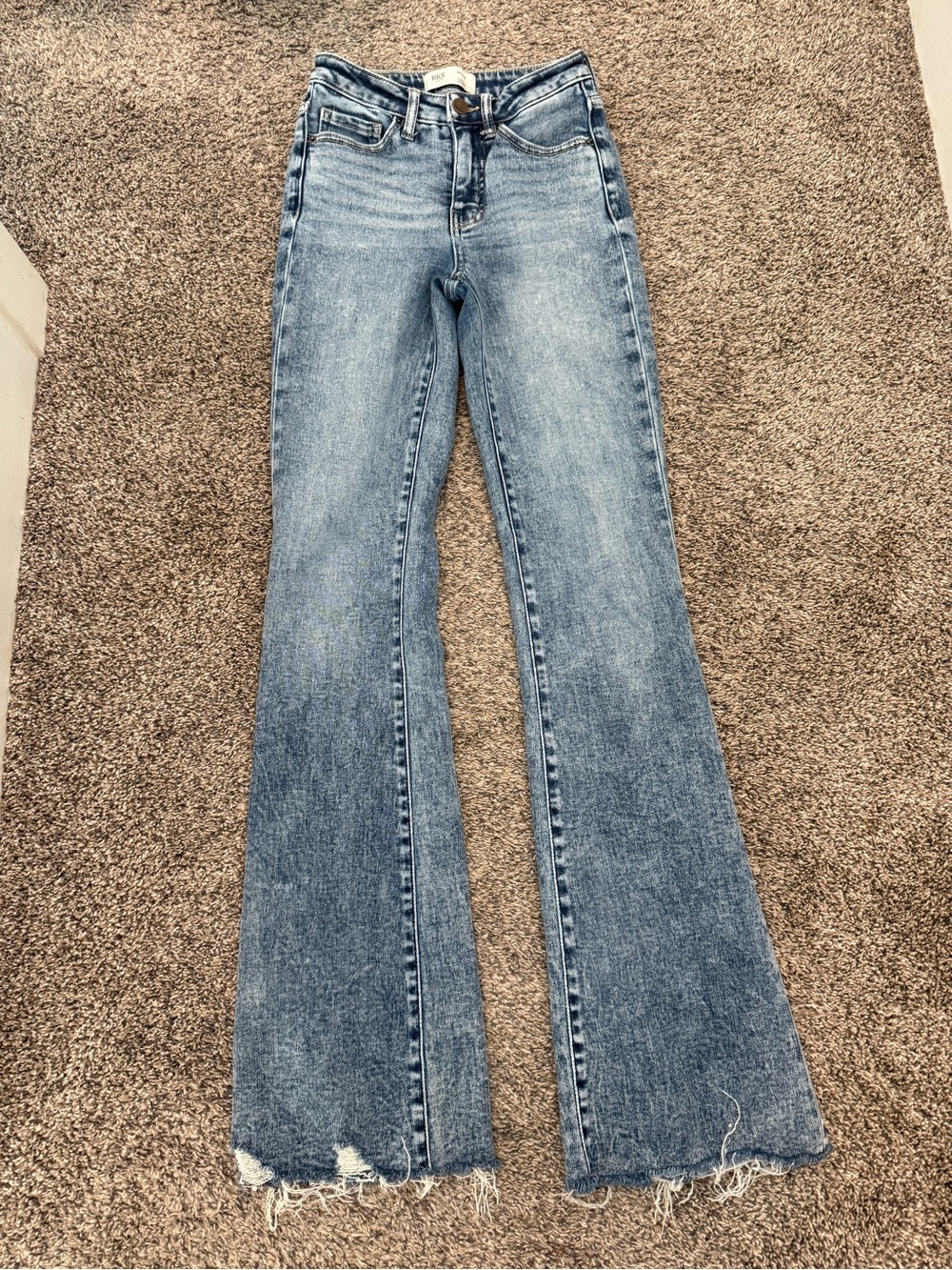 BKE Light Blue Flare Jeans with Distressed Hem